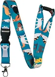 Cat Print Neck Lanyard with Safety Break & Detachable Buckle Clip