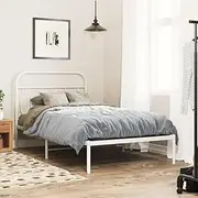 Metal Bed Frame King Single White 107x203cm, Bedroom Furniture for Mattress, Metal Frame Bedframe with BedHead, Foldable Storage Base, Portable Slats Beds