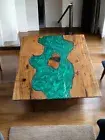 24" Square Green Epoxy Resin Top Coffee Table Live Edge Wooden Modern Furniture