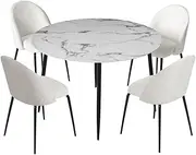 Artiss Dining Table and Chairs Set 5PCS Marble Boucle White Kitchen Furniture