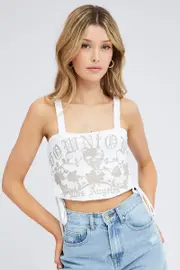 White Corset Tank Sleeveless Graphic - Size M, Women's Tank