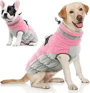 AOFITEE Dog Coat, Winter Warm Dog Jacket, Reflective Fleece Winter Coat Dog with Harness and Zip, Waterproof Dog Snowsuit for Small, Medium, Large Dogs, 2XL