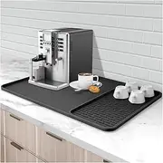 Silicone Coffee Mat with Detachable Dish Drying Mat for Kitchen Countertops, Coffee Bar, Accessories Fit Under Coffee Maker Machine Coffee Pot Espresso Machine Dish Rack (Black, A)