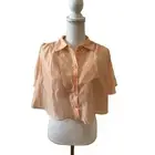House of Harlow 1960 Chiffon Cropped Flowy Blouse and Bralette Set Peach S