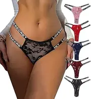 [abandi] Lace G-String Thongs for Women Sexy Low Rise Panties Breathable Strappy Lace Underwear Lace Thongs Brazilian Panties