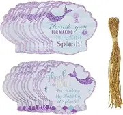 Penta Angel 24Pcs Mermaid Thank You Tags with String Paper Gift Goody Bags Hanging Labels for Girls Birthday Wedding Under The Sea Themed Party Favors