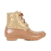 Sperry Women's Saltwater Medium Pink Metallic Jacquard Duck Boots STS87901