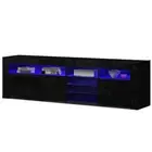 New TV Cabinet Entertainment Unit Stand RGB LED Gloss 3 Doors 180cm Black