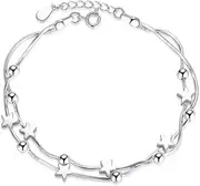 Fancy Link Chain Bracelet. Sterling Silver Bracelet For Women,Ladies 925 Sterling Silver Bracelet Exquisite Hand Silver Stars Double Chain Bracelet Fashion Bracelet