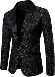 [Haitpant] Gold Jacquard Bronzing Floral Blazer Mens Patchwork One Button Blazer Jacket Party Stage Singer Costume