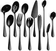 Erised's Bifrost 11 Pieces Cutlery Serving Set,Stainless Steel Flatware,Buffet Salad Serving Spoons Fork,Butter Knife/Spreader,Cake Slice Cutter,Serrated Edge,Mirror Polish,Dishwasher Safe