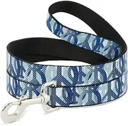 Buckle-Down Pet Leash - Peace Dots White/Blue - 4 Feet Long - 1" Wide