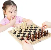 Chess Set | Wooden Checkerboard Travel Games | Portable Table Strategy Activity for Competitive Beginners Learning Family Entertainment