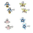 Green Pink Yellow Bumble Bees Flower 16 Gauge 1/4 Inch Barbell Labret Lip L224