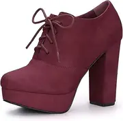 [Allegra K] Women's Platform Chunky Heel Lace Up Booties