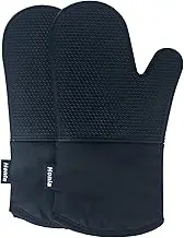 Honla Silicone Oven Mitts,Heat Resistant to 500 F,1 Pair of Non Slip Kitchen Oven Gloves for Cooking,Baking,Grilling,Barbecue Potholders,Black