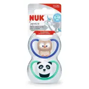 NUK Space Silicone Soother (6-18 Months) X 2 - Assorted Designs