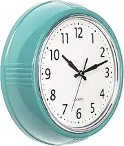 Bernhard Products Retro Wall Clock 9.5 Inch Blue Kitchen 50's Vintage Design Round Silent Non Ticking Battery Operated Quality Quartz Clock (Robin Egg Blue)