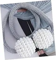 MUSISALY 2 Pcs Curtain Tiebacks with Pearl Ball and Decorative Weave Rope Holdbacks for Sheer and Thick Drapes Easy to Use Clips for Home and Office Decor