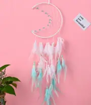 Moon Dream Catchers Rooms Wall Hangings Decor with Light Colorful Blue Feather