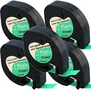 ExtraPrint 5 Pack Compatible Replacement for Dymo 91204#SD91204 LetraTag Plastic Tape for Dymo LetraTag 100H, LetraTag, LetraTag 200B, 100T LetraTag XR (12mm x 4m, Black On Green)