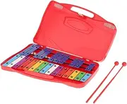 25 Note Xylophone and Two Mallets with Case,Perfectly Tuned Glockenspiel for Adult Beginners Preschool Children Percussion Instruments, Red