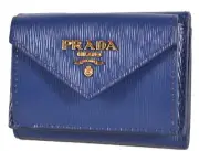 New Prada 1MH021 Bluette Blue Portafoglio Vitello Grain Leather Mini Coin Wallet