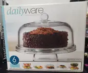 Dailyware 6 in 1 Footed Cake Dome 3 Piece Set - Stand, Dome, Ladle - NEW