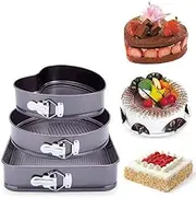 [Brijex] Eart Teflon Coated Round Square Cake Tins Set of 3 - Removable Baking Tray - Black
