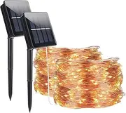 16MX2 Pack Solar String Lights Outdoor,ALED LIGHT 32M 320 LEDs Waterproof Copper Wire Light,LED String Lighting Chain 8 Modes Warm White Starry Fairy Lights for Garden,Balcony,Home Decor