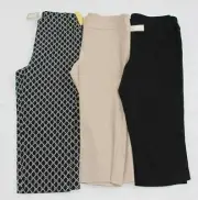 (3) New PURE AMICI Capri Pants Women's LARGE L Beige Black Rayon Nylon Stretch