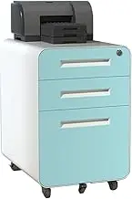 Mobile file cabinet with lock key and wheels, metal filing cabinet for home office, vertical cabinet with 3 drawers with anti-tilt design