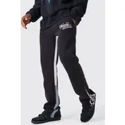Mens Black Slim Stacked Flare Star Print Gusset Jogger