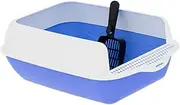 Generic Cat Litter Box Semi Enclosed Cat Cleaning Basin Portable High Side Pet Litter Tray Cat Sand Box for Outdoor Living Room, Blue