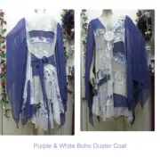 Purple White Bohemian Wedding Chiffon Lace Patchwork Duster Coat Size 20-22 AU