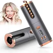 Hair-Curling-Cordless-auto-Curler-Automatic-Wand -Hair Curler - USB Curling Iron - with 6 Adjustable LCD Temperature Display & Timer Settings - Portable Rechargeable Curling for Travel, Home