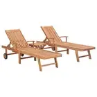 Sun Loungers 2 pcs with Table Solid Teak Wood Outdoor Furniture Patio Set 51437