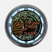 18" Official Soft Drink of Summer Coca-Cola Metal Sign Designed White Neon Clock