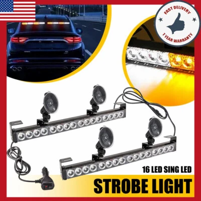 LED Amber/White Advisor Traffic Strobe Emergency Warning Windshield Hazard Light