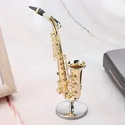 SustVita Saxophone Instrument Decoration Replica Miniature Gold Saxophone Ornament Gold Plated Mini Saxophone Model with Case