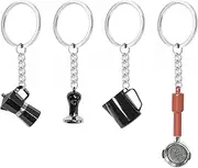 IKAPE Espresso Coffee Souvenir Pendant, Mini Latte Art Pitcher, Tamper, Portafilter & Moka Pot Keychain Pendant, You & His Barista Pendant, Barista Essential Souvenir Accessories(4 Pack)