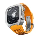 不鏽鋼改裝套件 適用 APPLE WATCH 9 8 7 6 SE 5 4 氟橡膠錶帶 44MM 45MM