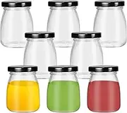 Aleker 8 PCS Small Glass Jars with Lids, 100ml Small Mason Jars with Lids, Leak-Proof Clear Glass Jars, Portable Mini Glass Bottles Storage Containers for Milk Jam Pudding Yogurt Honey Spices Ginger