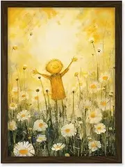 Artery8 Sunshine Happiness and Flowers Everywhere Simple Kids Bedroom Nursery Artwork Framed A3 Wall Art Print