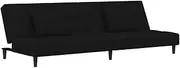 [vidaXL] Black Velvet 2-Seater Sofa Bed - Convertible Couch/Guest Bed with Pillows, Versatile Furniture for Living Room or Office