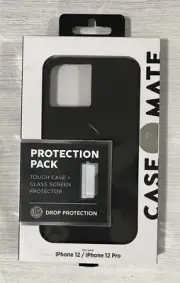 Case-Mate Tough Case + Glass Screen Protector For iPhone 12 & 12 Pro, Black