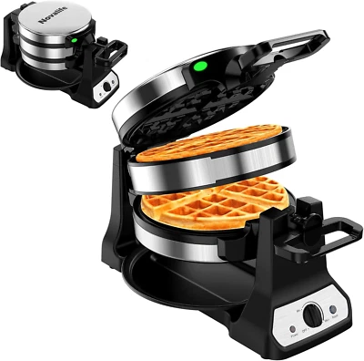 Waffle Maker, 1400W Belgian Waffle Maker, Double Waffle Iron 180° Flip, Rotating