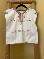 Huipil Child’s Top Hand Embroidered Mayan Unbleached Cotton Earth Tones Cultural