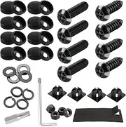 LivTee Anti Theft License Plate Screws Kits for Securing Frames and Covers, M6 (1/4") Tamper Proof Screws, Fastener Nut, Caps Cover for Front Rear Frame Holder Mounting - Black