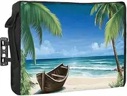 Outdoor TV Cover - Summer Palm Tree Ocean Beach Boat Waterproof and Weatherproof 70"-75" LCD Movable Shield TV Display Screen Protector Outside Television Covers